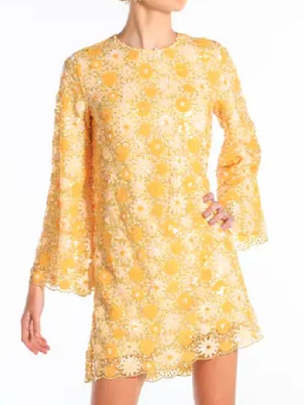 Mestiza Mini Dress Sequin Bell Sleeve Floral